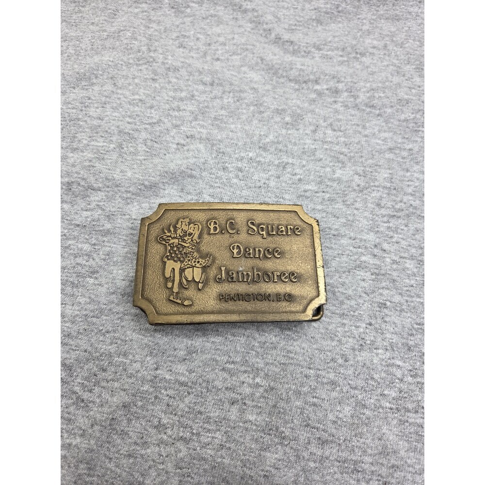 Vintage BC Square Dance Jamboree Solid Brass Canada Belt Buckle